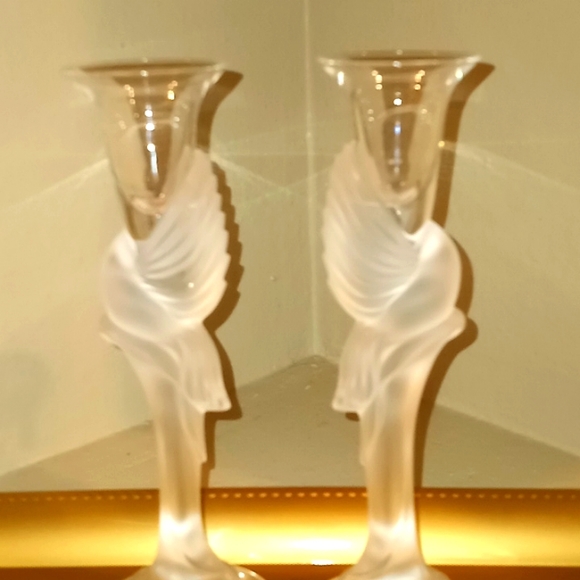 Faberge Kissing Doves Frosted Candlesticks - Picture 9 of 11